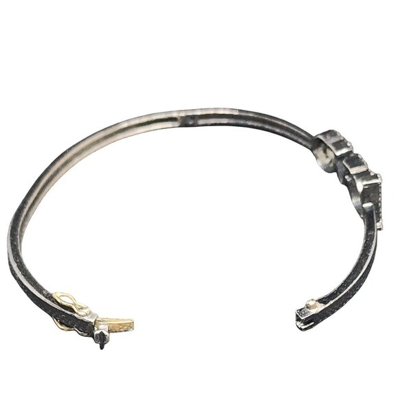 LOVE Initial Designer 925 Silver Pave Diamond Bangle Bracelet With Gold Clasp - Picture 6 of 6